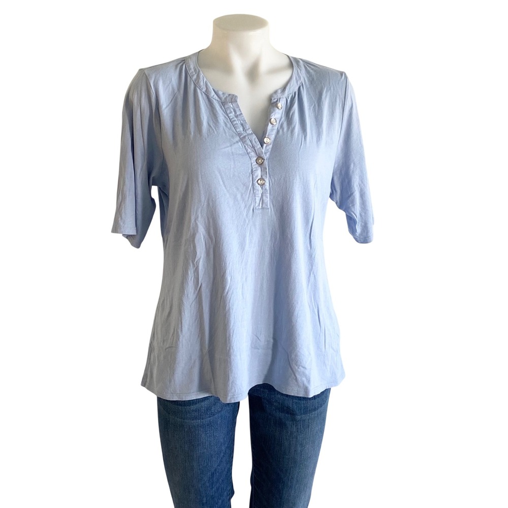 J. Jill Light Blue Cotton Tencel Modal Henley Short Sleeve Top Medium RN 97641